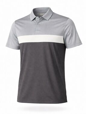 Men's Gray Colorblock Polo Shirt with White Stripe PGA SIZE Small